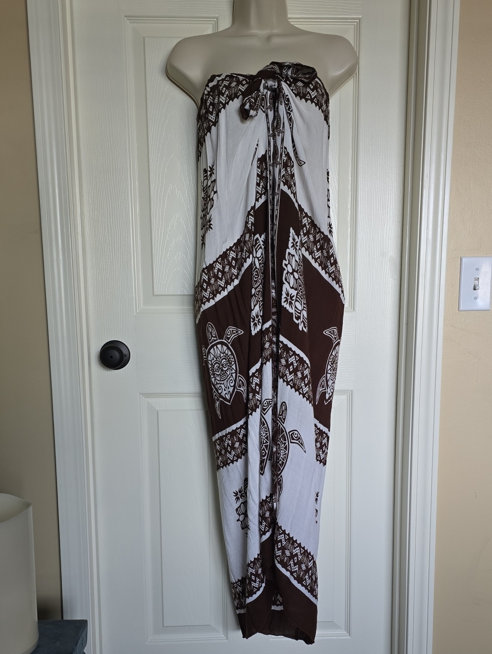 Brown & White Sarong Cover Up with Turtle Print